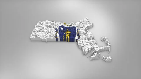 Massachusetts State Map with Flag Intro Background Stock Footage 315166044