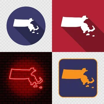 Massachusetts State Map Icons Set, USA Silhouette Collection in Flat, Minim.. Stock Illustration