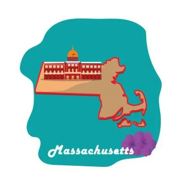 Massachusetts State Map With Mayflower Stock Illustration
