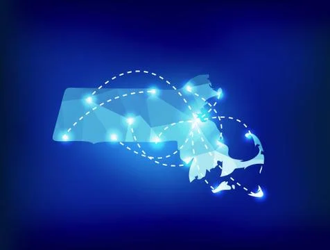 Massachusetts state map polygonal with spot lights places Stock Illustration