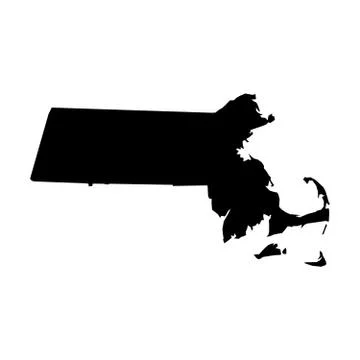 Massachusetts, state of USA - solid black silhouette map of country area. Simple Ilustração Stock