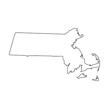 Massachusetts, state of USA - solid black outline map of country area. Simple Ilustração Stock