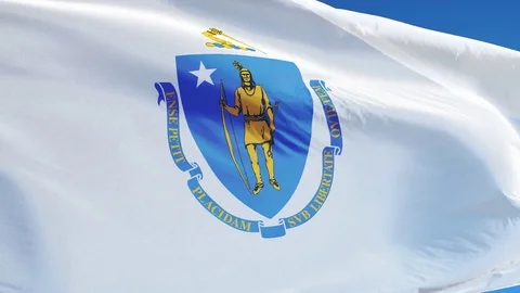 Massachusetts (U.S. state) flag in slow motion seamlessly looped with alpha Stock Footage 70006722