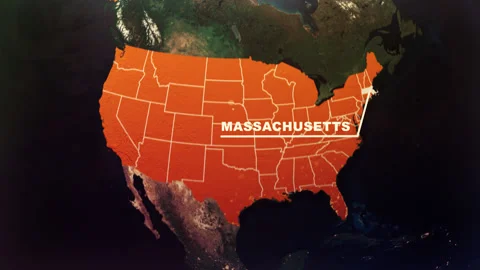 Massachusetts US State Satellite Map Animation V1 Stock Footage 303744826