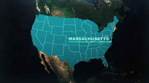 Massachusetts US State Satellite Map Animation V2 Stock Footage 310314119