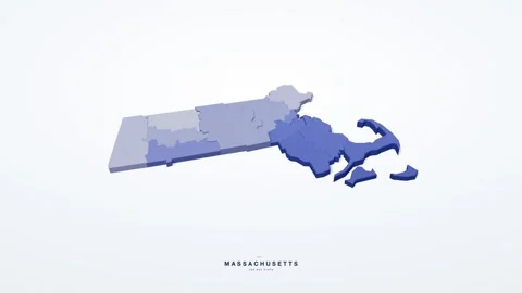 Massachusetts USA 3D isometric state map with county borders rotating on a Stock Footage 340404551
