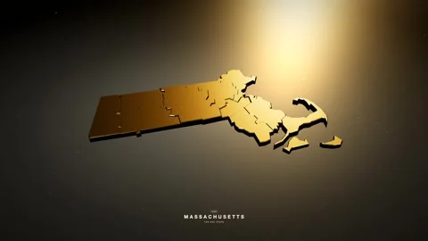 Massachusetts USA 3D state map in gold style Video stock 341171989