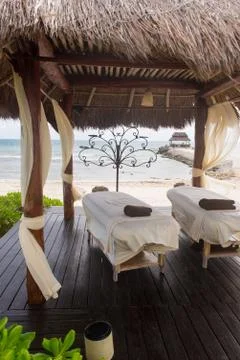 Massage Booth on the Beach Stock Photos