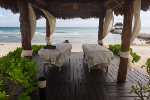 Massage Booth on the Beach Stock Photos