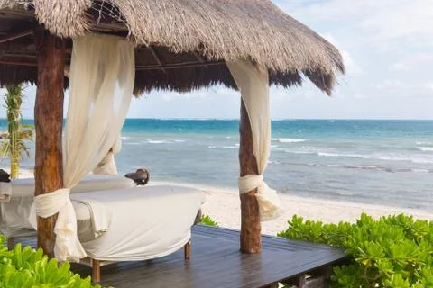 Massage Booth on the Beach Stock Photos