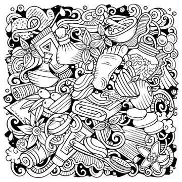 Massage hand drawn vector doodles illustration. Spa salon poster design. Stockillustratie