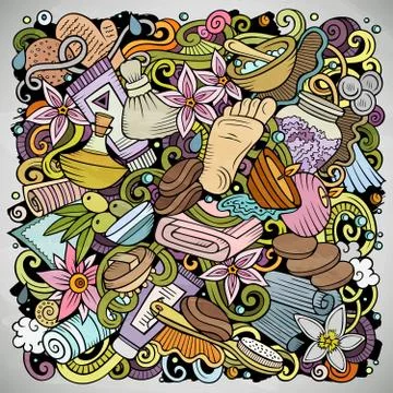 Massage hand drawn vector doodles illustration. Spa salon poster design. Stockillustratie