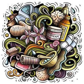 Massage hand drawn vector doodles illustration. Spa salon poster design. Stockillustratie