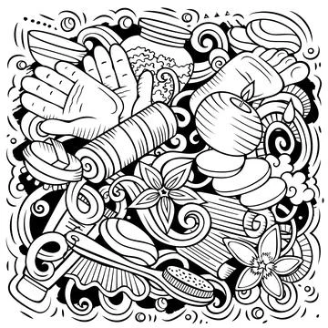 Massage hand drawn vector doodles illustration. Spa salon design. Stockillustratie