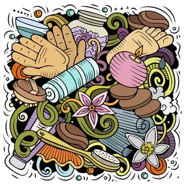 Massage hand drawn vector doodles illustration. Spa salon poster design. Stockillustratie