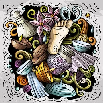 Massage hand drawn vector doodles illustration. Spa salon poster design. Stockillustratie