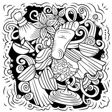 Massage hand drawn vector doodles illustration. Spa salon design. Illustrazione stock