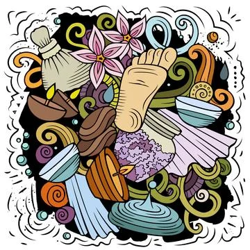 Massage hand drawn vector doodles illustration. Spa salon poster design. Illustrazione stock