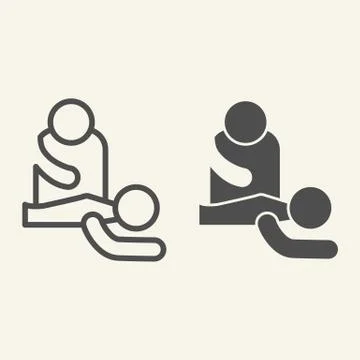 Massage line and solid icon. Professional masseur and patient outline style Stock Illustration