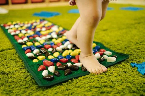 Massage mats for children. Developing centre for children from one year Stock Photos