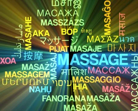 Massage multilanguage wordcloud background concept glowing Stock Illustration