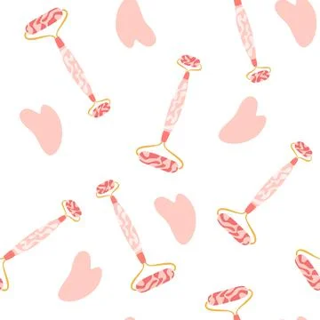 Massage roller seamless pattern. Skin care, face yoga, home beauty procedures Stock Illustration