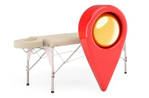 Massage table with map pointer. 3D rendering Illustrazione stock
