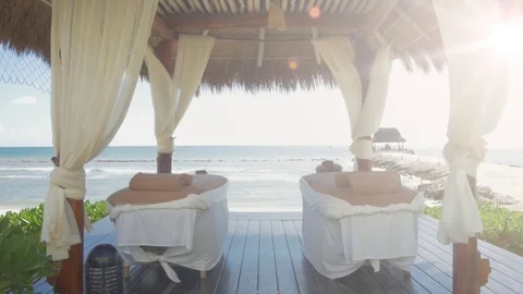 Massage Tables Beach Stock Footage 83868214