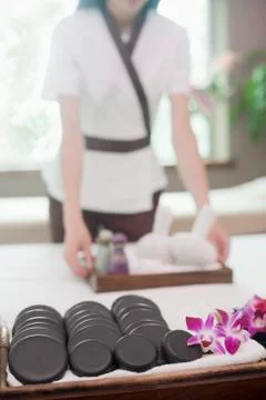 Massage Therapist Preparing Stock Photos