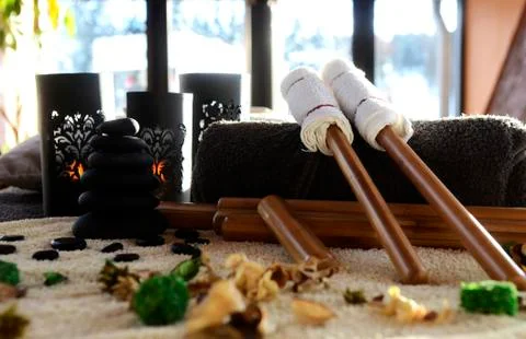 Massage tools in saloon Stock Photos
