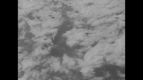 Massed Allied bomber squadron launch attack release bombs Stock Footage 103377271