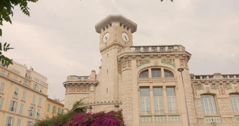 Massena High School Clock Tower and Historic Facade in Nice, France Stock Footage 344327198