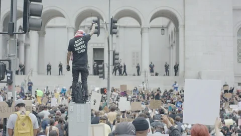 Masses of people protesting outside, BLM, Hollywood, LA, June 3, 2020 Stock Footage 136217830