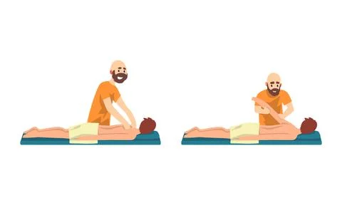 Masseur Massaging Clients Set, Spa Treatment, Chiropractic Massage Stock Illustration