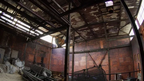 Massive Abandoned Warehouse Interior Stock Footage 116606997