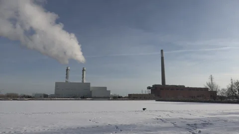 Massive Air pollution from heavy industry manufacturing factory smokestack Stock Footage 157751997
