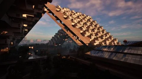 A massive architectural structure with numerous windows Ilustración de archivo
