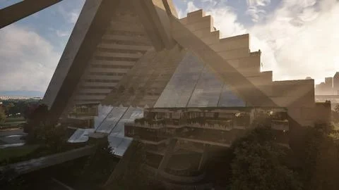 A massive architectural structure with numerous windows Ilustración de archivo