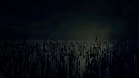 A Massive Army Crowd of Medieval Warriors Under a Storm and Rain Stock Footage