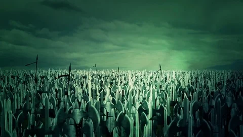 A Massive Army of Medieval Warriors Waving their Weapons Stock Footage 74162480