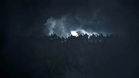 Massive Army of Warriors Marching Forwards Stock Footage 107213543