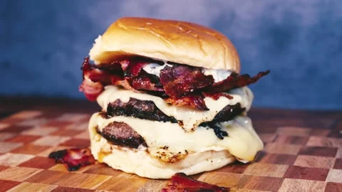 Massive Bacon Cheeseburger Stock Footage 323959844