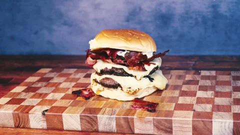 Massive Bacon Cheeseburger Stock Footage 323959876