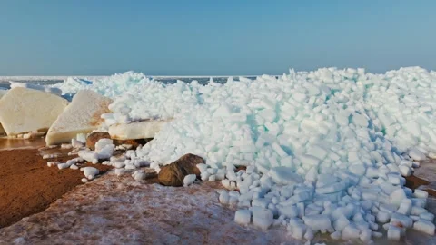 Massive Baltic Sea Ice Ridges, Tuja Beach Latvia, Climate Change Symbol Stock Footage 340304234