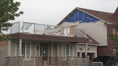 Massive Barrie storm and Tornado destruction in residential area Stock Footage 157395075