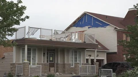 Massive Barrie storm and Tornado destruction in residential area Видео 157395398