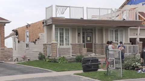 Massive Barrie storm and Tornado destruction in residential area Stock Footage 157396890
