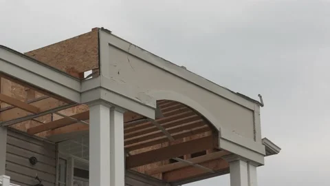 Massive Barrie storm and Tornado destruction in residential area Stock Footage 157397313
