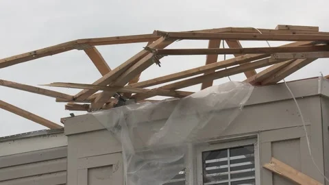 Massive Barrie storm and Tornado destruction in residential area Stock Footage 157398107