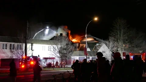 Massive blaze at night with flames Video stock 139657247